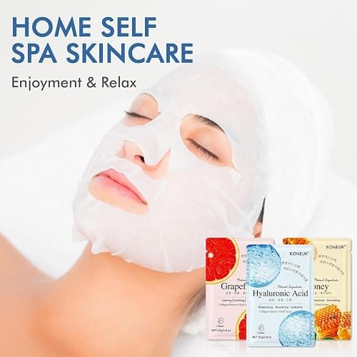 KONEUK 9 Pack Collagen Face Masks Skincare for Women, Hydrating Sheet Face Masks Suitable for All Skin Types, Bulk Facial Masks for Women Skin Care, Face Mask Gifts Set for Spa Party thumbnail 7