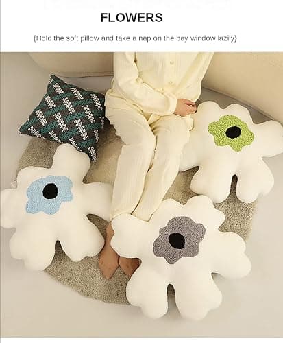 conrtems Sofa Pillow Waist Cushion Back Plush Flower Special-Shaped Pillow All-Match Girl Heart Creative Pillow. (Blue and White) thumbnail 5