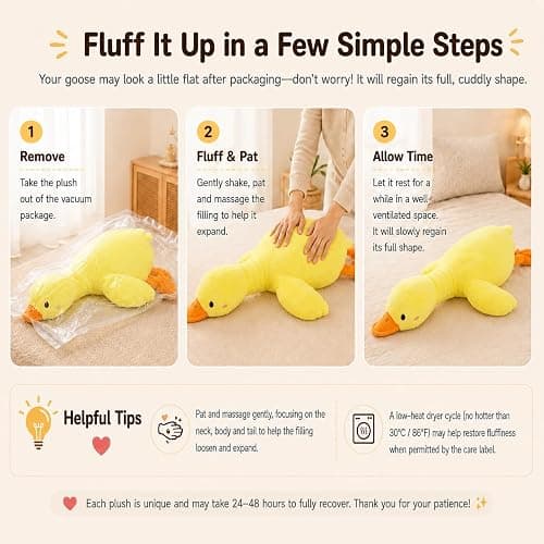 kewo Duck Plush Pillow Stuffed Animal Toy, Cute Giant Goose Plush Duck Stuffed Animal,Super Soft Hugging Pillow for Kids Bedding (Yellow,25.5 in)… thumbnail 8