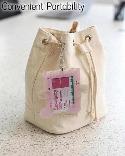Musical Note Kpop Photocard Holder Keychain with Angel Wing Decor - 2 Pieces Clear Acrylic Protective Badge Holder for ID, Bus, Credit Cards (Pink) thumbnail 2