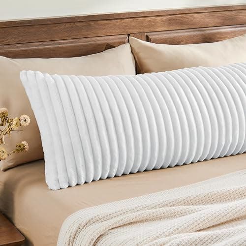 BEDELITE Fluffy Striped Body Pillow Cover with Zipper, Bright White, 20x54 | Ultra-soft Faux Fur with 14D Striped Texture, Comfy, Plush, and Cloud-like, Body Pillow Pillowcase for Bed Couch Room Decor thumbnail 3