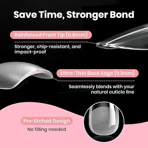Beetles Gel Nail Tips Curve-EX - Almond Medium, 320pcs 16 Sizes, Etch-X Half Matte Full Cover Soft Acrylic False Press on Nail Tips Easy DIY Nail Extension Art Salon for Curved & Natural Nail Beds thumbnail 6