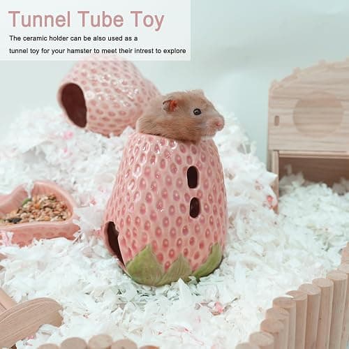 Deapeey Adjustable No-Drip Pink Strawberry Ceramic Hamster Water Bottle | 80ML,2-in-1 Drinking Station and Stable Hideout for Glass Tanks with No-Drip 2 Caps,Fits Hamsters, Gerbils & Small Pets thumbnail 7