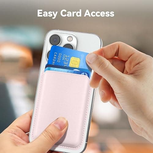 Amzone Magnetic Mag-safe Wallet Cell Phone Card Holder for Phone Case with Mag-Safe, Stronger Magnetic RFID Leather Phone Wallet Stick on Series of iPhone 15/14/13/12 and Pro/Promax, Light Pink thumbnail 5