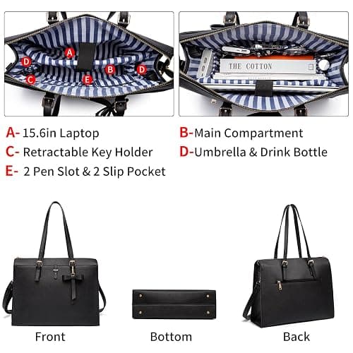 Keyli 4pc Sets Laptop Bag for Women Large Leather Laptop Briefcase with USB Charging Port Computer Shoulder tote Bags Purse thumbnail 3