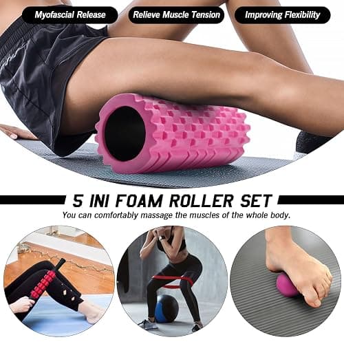 5 in 1 Foam Roller Set High Density Patented Foam Roller for Exercise | Foam Roller Massage Stick, Massage Ball, Resistance Band for Deep Muscle Massage Pilates Yoga Trigger Point Release Pink thumbnail 6