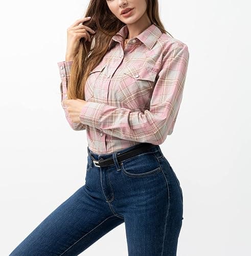PASHARTUK Western Shirts for Women Cotton Long Sleeve Shirts for Women with Snap Buttons Plaid Shirts for Women thumbnail 4