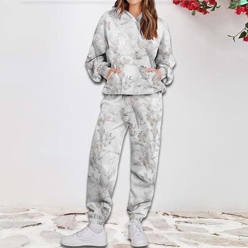 2 Piece Camo Sweatsuits for Men Women Maple Leaf Print Hoodies Y2K Camouflage Joggers Pants Casual Loose Tracksuits thumbnail 3