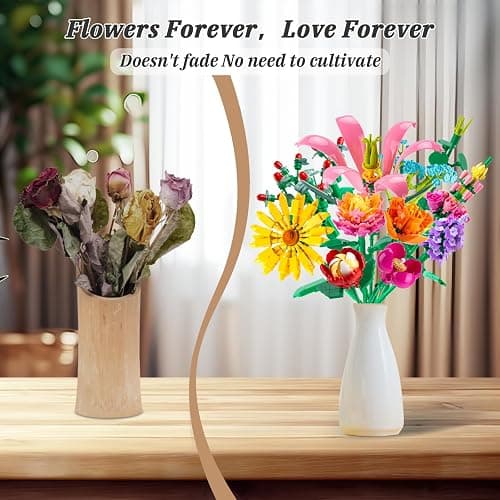 Linkowin 756 PCS Flower Bouquet Building Sets - 11 Kinds of Building Block Flowers, Botanical Collection Crafts Set for Home Office Decoration, Valentines Day for Adults Girl, No Vase thumbnail 5