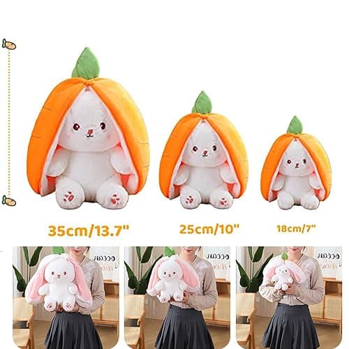 Mukorolee Bunny Plush Doll Toy Pillow, Reversible Carrot Strawberry Bunny Stuffed Animal with Zipper, Cute Rabbit Decoration for Kids & Adult Birthday Party Gift (1pcs 7" Strawberry) thumbnail 6