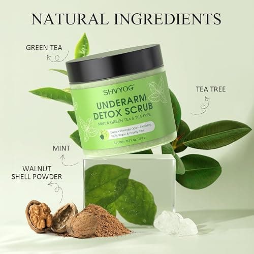 Underarm Detox Scrub, Armpit Detox Green Tea, Mint and Tea Tree Body Deodorant, Natural Dark Armpit Remover for Odors Eliminating and Exfoliating, also for Whole Body & Sensitive Skin, Unisex 8.11 Oz thumbnail 2