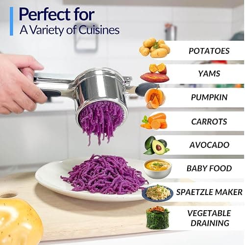 SPEENSUN Potato Ricer, Stainless Steel Potato Masher, 15oz, Black | Heavy Duty Potato Press with Fixed Ricer Disc & Silicone Handle, for Fluffy Mashed Potatoes, Mess-Free Kitchen Tool thumbnail 6