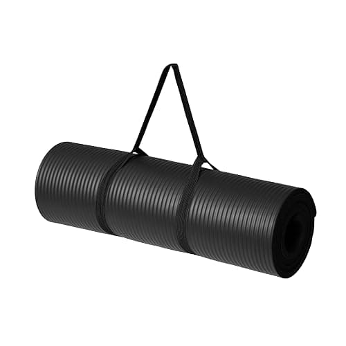 Amazon Basics 1/2 Inch Extra Thick Exercise Yoga Mat with Carrying Strap - Black - Image 1