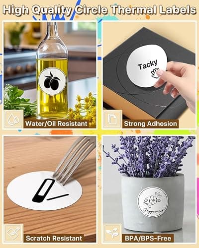 TuSamper 3 Inch (76.2mm x 76.2mm) Round Thermal Printer Label Stickers Self-Adhesive Circle Convenient Multi-Purpose Blank 3" Sticker Roll for Family Classification, Gift Sealing, White (500Pcs) thumbnail 3