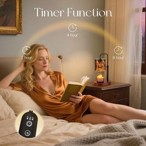 Candeldo Candle Warmer Lamp with Timer, Tortoise Shell Glass Shade | Height Adjustable, Dimmable, with Leopard-Inspired Details, Vintage Home Decor, Includes 2 Bulbs thumbnail 6