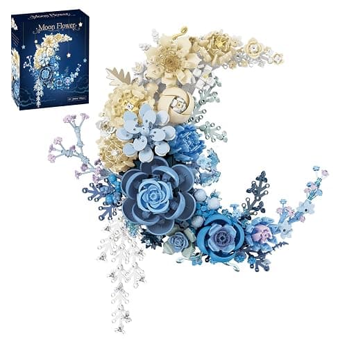 Blue Moon Flower Building Set - Botanical Collection, Crescent-Shaped Ornaments for Home Décor Wall Art,Compatible with Lego Flowers for Valentine’s, Mother’s Day,Birthday Gift 8-16+(938pcs) - Image 1