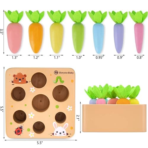 KMTJT Montessori Toys for 1 2 3 Year Old Toddlers, Macron Carrot Harvest Game Wooden Toys for Baby Boys and Girls, Educational Learning Shape Sorting Matching Gifts for Babies 1-3 thumbnail 3