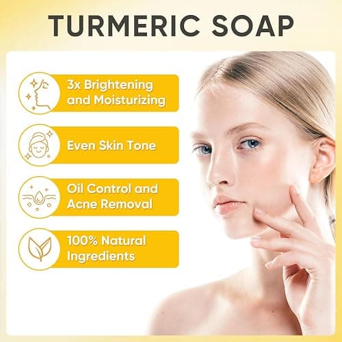 Treeroot 5 Pack Turmeric Soap for Dark Spots, 80g Kojic Acid and Turmeric Soap Bar, Face Even Skin Tone, Natural Potent Moisturizing Ingredient, Contains Vitamin C, Shea Butter, Lemon Oil, Retinol thumbnail 2