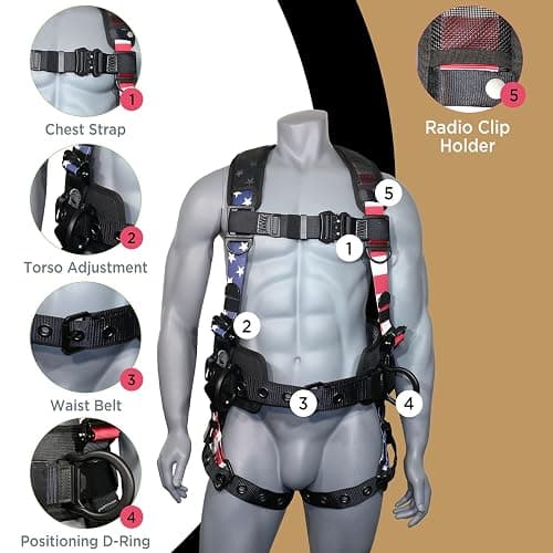 AFP Fall Protection Full-Body Premium Safety Harness, 8” Thick Support Belt, Aluminum D-Rings, Tongue Buckle (OSHA/ANSI PPE) thumbnail 4