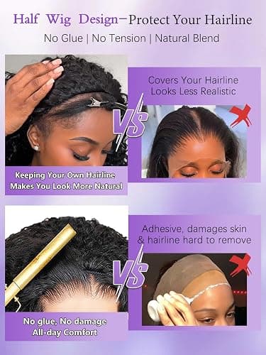 Legendhair Burmese Curly Half Wig Human Hair 18 Inch 180% Density Wear and Go Glueless Wig with Drawstring Spiral Curly Ends 3 in 1 Flip Over Headband Wig Beginner Friendly for Black Women thumbnail 5