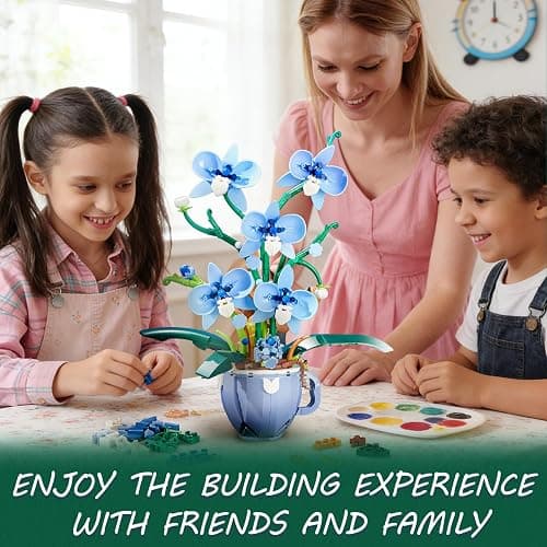 Blue Orchid Flower Building Set with Vase for Adults, Compatible with Lego Botanical Flowers, 567pcs Ideas Plant Collection Toys for Home and Office Decor, Gifts for Christmas Mother's Day thumbnail 2