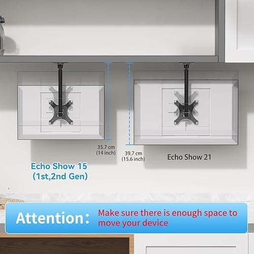 Almoz Under Cabinet Mount for Echo Show 15, Height Adjustable Stand, Wide Range of Motion, Keeps Counters Clear, Tilt and Swivel Mount for All Show 15 Generations, Also Fits Show 21 (Height-Black) thumbnail 6
