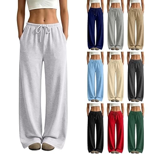 SHAOBGE Womens Wide Leg Sweatpants Y2K Low Rise Baggy Cute Pants | Drawstring Lounge Joggers with Pocket,Fall Fashion 2026,Cotton Sweat Pant,Loose Fit Casual Wear,Lightweight Travel Essential - Image 1