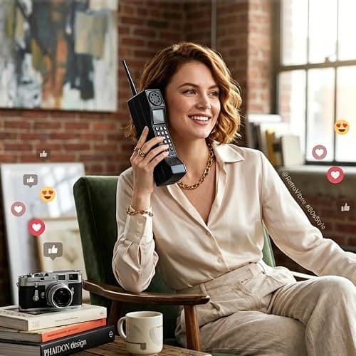 Lwuey Retro Brick Cell Phone Ornament, 90s Phone Prop, Black | Iron Brick Cellphone Model for Photography, Movie Scenes, Home or Desktop Decoration thumbnail 4