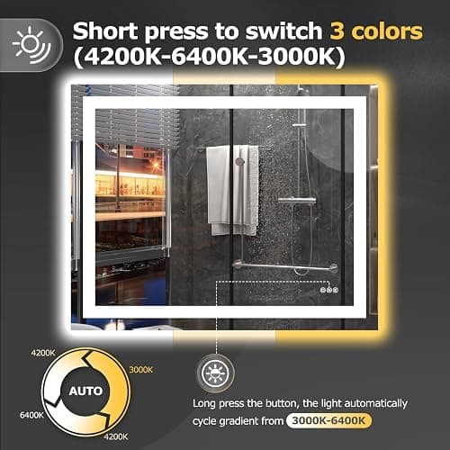 Hivone 40X32 LED Bathroom Mirror with Lights, Anti-Fog, Dimmable, Backlit + Front Lit, Smart Bathroom Vanity Mirror, Memory Function, Shatterproof, Tempered Glass (Horizontal/Vertical) thumbnail 4