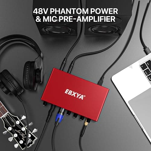 EBXYA 2i2 USB Audio Interface for PC Recording, 24-bit/192kHz Plug and Play USB Interface +48V Phantom Power for Music, Studio, Guitar, Podcast, Streaming(Metallic Red) thumbnail 7