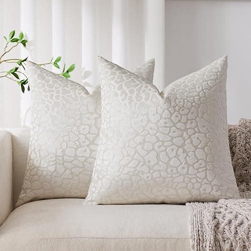 White Leopard Pillow Covers Pack of 2, Geometric Pattern Design, 18x18 Inch | Invisible Zipper Elegant Modern Home Decor for Couch Bedroom - Image 1
