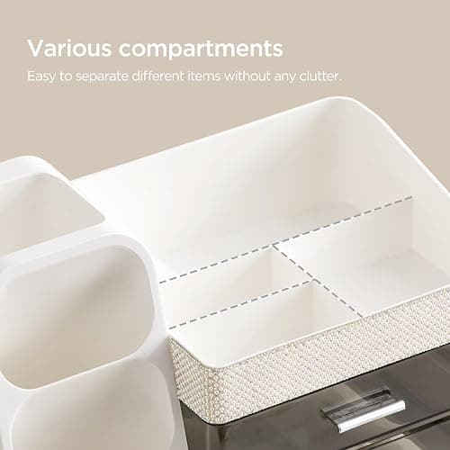 HBlife Makeup Organizer with Brush Holder for Vanity, Large Plastic Bathroom Countertop Organizer Skin Care Storage, Easy to Store Lipsticks, Nail Polishes, Perfumes, Eyeshadow Palettes, Pearl White thumbnail 5