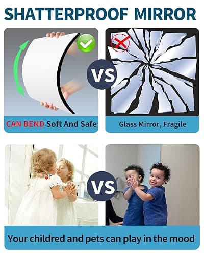Shatterproof Wall Mirror Full Length for Bedroom, Acrylic Gym Mirrors For Home, Extra Thick: 0.12 inch, 12 x 12 inch x 4 Pcs, Workout Mirrors Safe for Kids, Over The Door, Long Wall Mounted thumbnail 6
