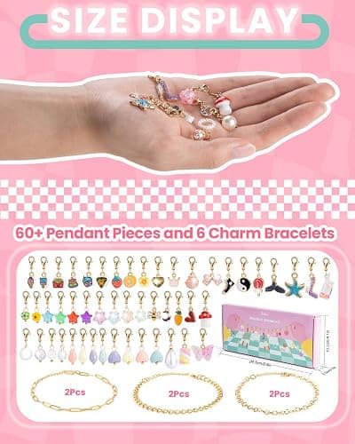 Deinduser Charm Bracelet Making Kit for Girls, Clip on Charms Kit for Bracelets, Charms for Bracelets with Clasp, Chain Bracelet Set for Girls, Ages 5-12 thumbnail 7
