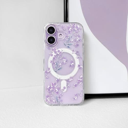NITITOP for iPhone 17 Case Magnetic Clear Flower - Purple | Compatible with MagSafe, Cute floral leaves pattern, For woman girl, Soft TPU + Hard PC back, Shockproof protective cover thumbnail 6