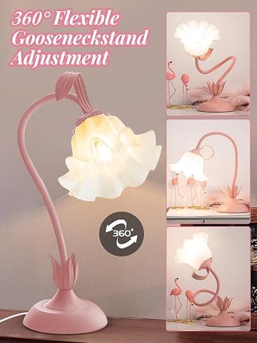 Flower Table Lamp Bedside Lamps LED Reading Light,3 Color Modes Cute Small Lamp,Vintage Flower Lamp Nightstand Lamp Kawaii Table Lamp for Bedroom Living Room Office Dorm Desk Home Decor (pink lamp) thumbnail 6