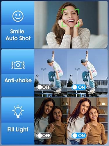 Digital Camera,4K Autofocus Point and Shoot Digital Camera with 32GB Card,48MP Portable Compact Camera Photography for Teens Adult Beginner with 16X Zoom,Anti-Shake,2 Batteries(Black) thumbnail 7