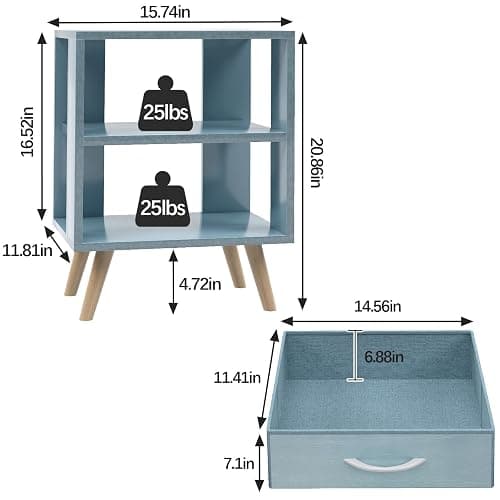 Aenuert Night Stand, Blue Kids Nightstand with Drawer, Nursery Side Table with Open Storage, 2-Tier Modern End Table, Bedside Table for Small Space, Living Room, Bedroom thumbnail 2