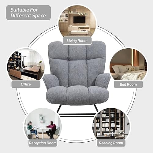 SAETSFEG Rocking Chair Nursery Teddy, Upholstered Baby Fluffy Glider Rocker for Adults Small Spaces Indoor, Comfy Sherpa Compact Nursing Chairs for Living Room, Bedroom, Classroom, Darkgrey - Darkgrey thumbnail 5