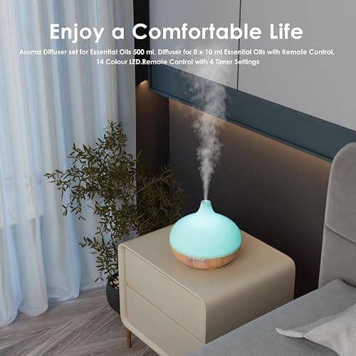 Aroma Diffuser Set for Essential Oils 500 ml Remote Control, 14 LED Colours & 4 Timer Settings - Ideal for Relaxation, Wellness & Aromatherapy thumbnail 8