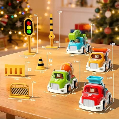 11-Pack Construction Truck Toys for Toddlers 1–3,Push-and-Go Friction Powered cars with Lights & Music,Vehicle Roadblock Toys Set,Baby Boy car Toys for 6-9-12-18 Months,for Kids Boy Birthday Gifts thumbnail 3