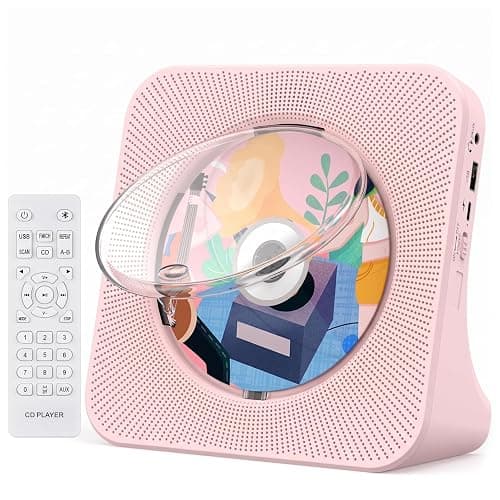 Portable CD Player with Bluetooth, Gueray Desktop CD Players for Home, Bulit-in Double HiFi Speakers, AUX&Headphone Jack, FM Radio Boombox with Remote Control, USB Port,LCD Display(Pink) - Image 1