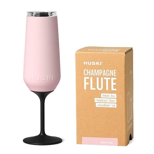 Huski Champagne Flute | NEW | Award-winning Design with Detachable Stem | Premium Stainless Steel Champagne Glass with Lid | Triple Insulated Tumbler | 8oz Capacity | Great Gift (Powder Pink) - Image 1