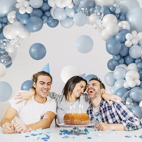 Dusty Blue Balloon Arch Kit 132Pcs Dusty Blue and White Balloon Arch Garland Kit Include Dusty Blue White Pastel Blue Clear Balloons for Birthday Wedding Baby Shower Bridal Party Decorations thumbnail 5