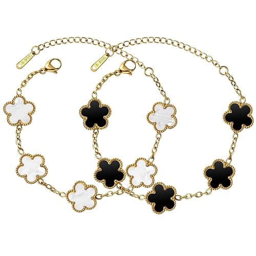 Noufwa Clover Bracelet for Women 18k Gold Lucky Four Leaf Clover Flower Bracelets Link Set unique Christmas Jewelry Gifts for Women - Image 1