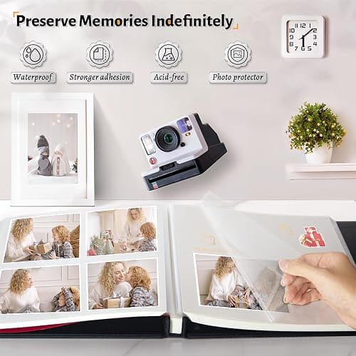 Artfeel Photo Album Self Adhesive Scrapbook,Large Photo Book for 4x6,5x7,8x10 Pictures,DIY Album for Baby Wedding Family Travel Birthday,with Metallic Pen and Scraper thumbnail 2