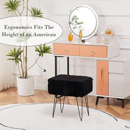 Wimarsbon Storage Ottoman, Vanity Stools with Metal Legs, 16.5" x 11.8" x 18" Modern Faux Mink Fur Footstool, Makeup Chair with Anti-Slip Feet, Accent Table,Footrest,Storage Bench for Bedroom thumbnail 5