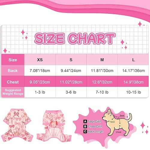 DaFuEn Dog Pajamas for Small Dogs, Soft Stretchy 4 Legs Puppy Jumpsuit, All Season Cozy Pet PJs for Chihuahua Yorkie Teacup Dogs, Cat Clothes (Pink Bow, L) thumbnail 7