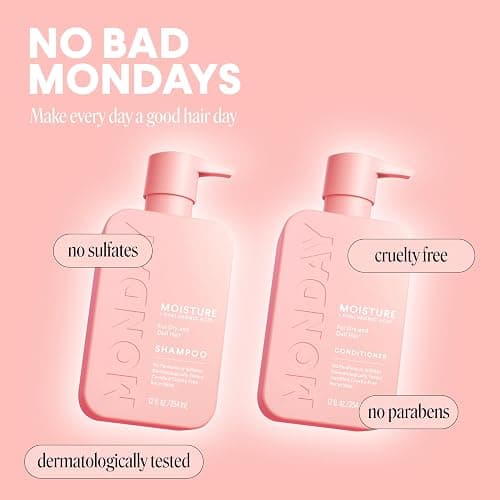 MONDAY HAIRCARE Moisture Shampoo + Conditioner Set for Dry, Coarse, Stressed, Frizzy Hair, Made with Coconut Oil, Rice Protein, Shea Butter and Vitamin E, All Natural, 12 fl oz (Pack of 2) thumbnail 6