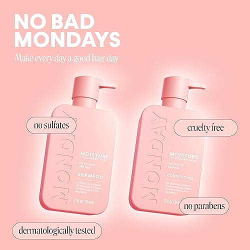 MONDAY HAIRCARE Moisture Shampoo + Conditioner Set for Dry, Coarse, Stressed, Frizzy Hair, Made with Coconut Oil, Rice Protein, Shea Butter and Vitamin E, All Natural, 12 fl oz (Pack of 2) thumbnail 4